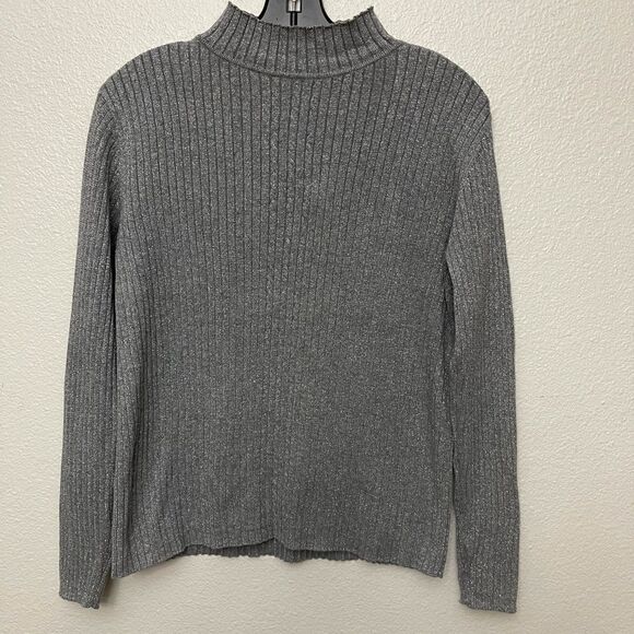 Liz Claiborne Sport Silver Mock Turtle Neck Sweater Size Medium - Picture 1 of 4